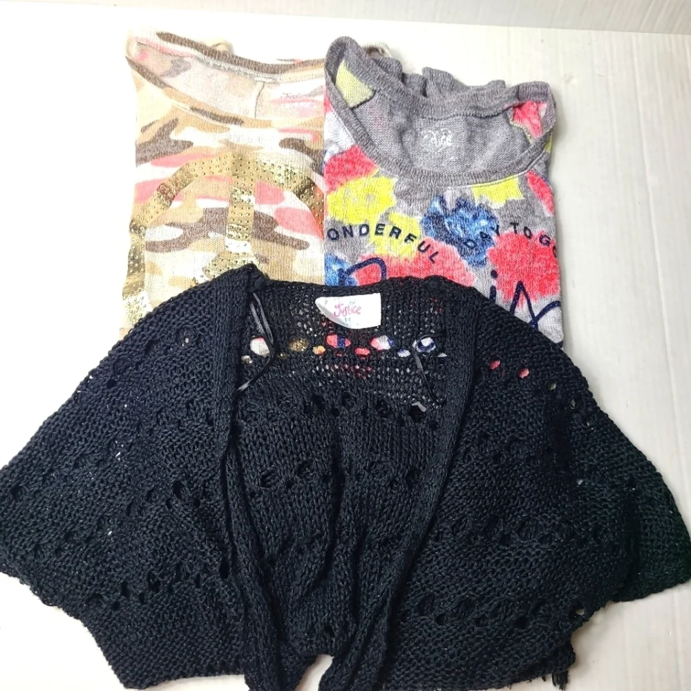 3 X JUSTICE, 2 sweaters and 1 vest